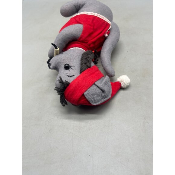 vtg handmade gray mouse plush Christmas toy decor night gown candle 10" READ - Picture 7 of 7